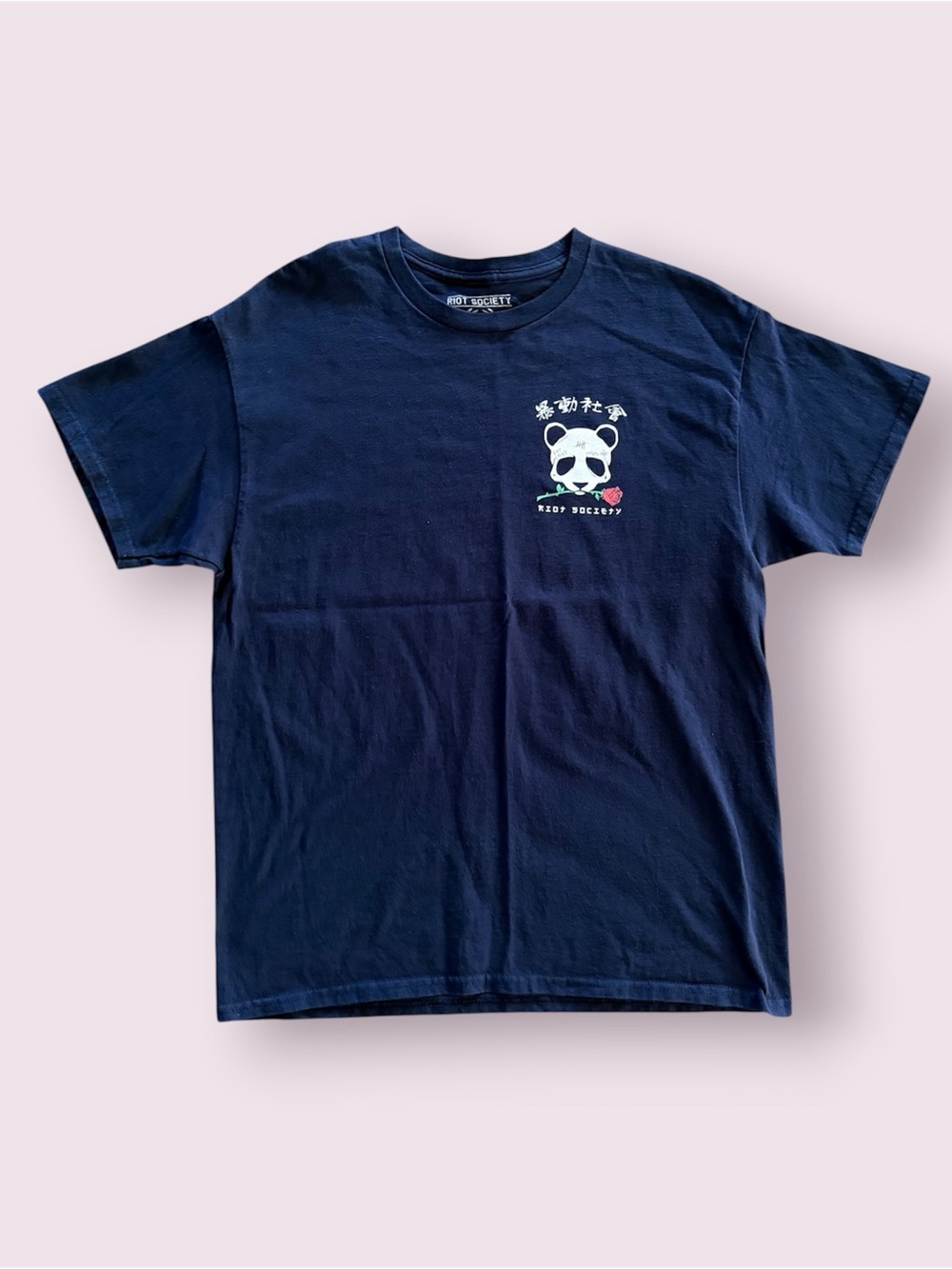 Riot Society Panda Rose Skull Tee in Navy